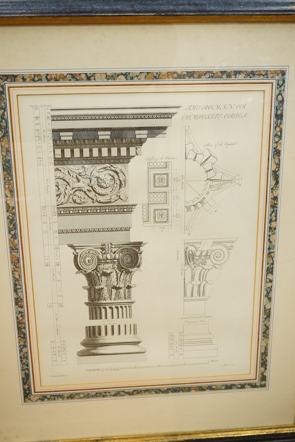 A set of three decorative architectural prints to include ‘The Corinthian Order’, 42 x 31cm. Condition - good